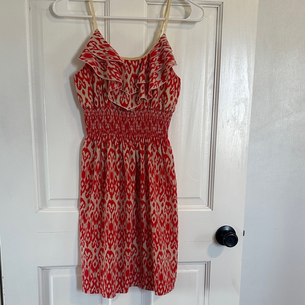 Body Central Red and Cream Patterned Mini Dress